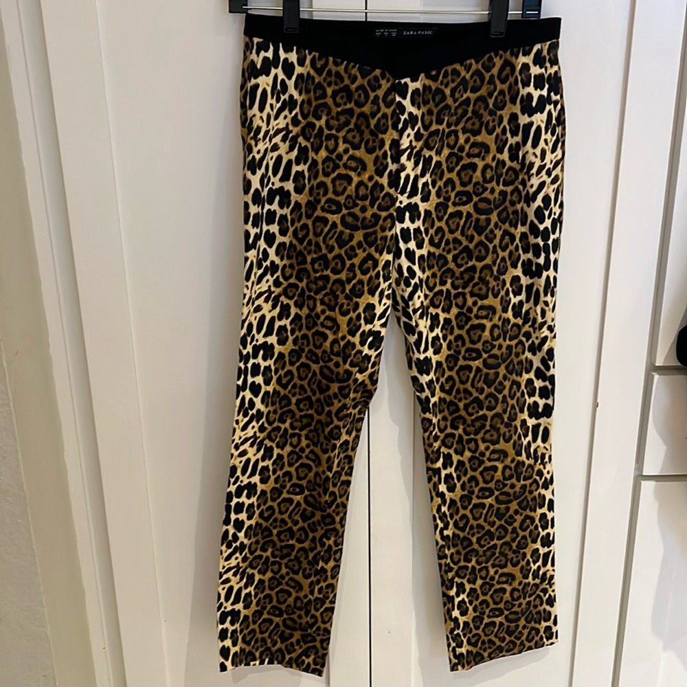 Zara Basic Leopard Print Pants Straight Size Us L… - image 1